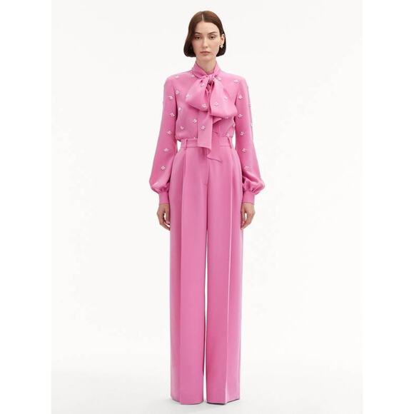 OSCAR DE LA RENTA Wide Leg Silk Georgette Pants in Roh Pink 2 - Picture 1 of 6